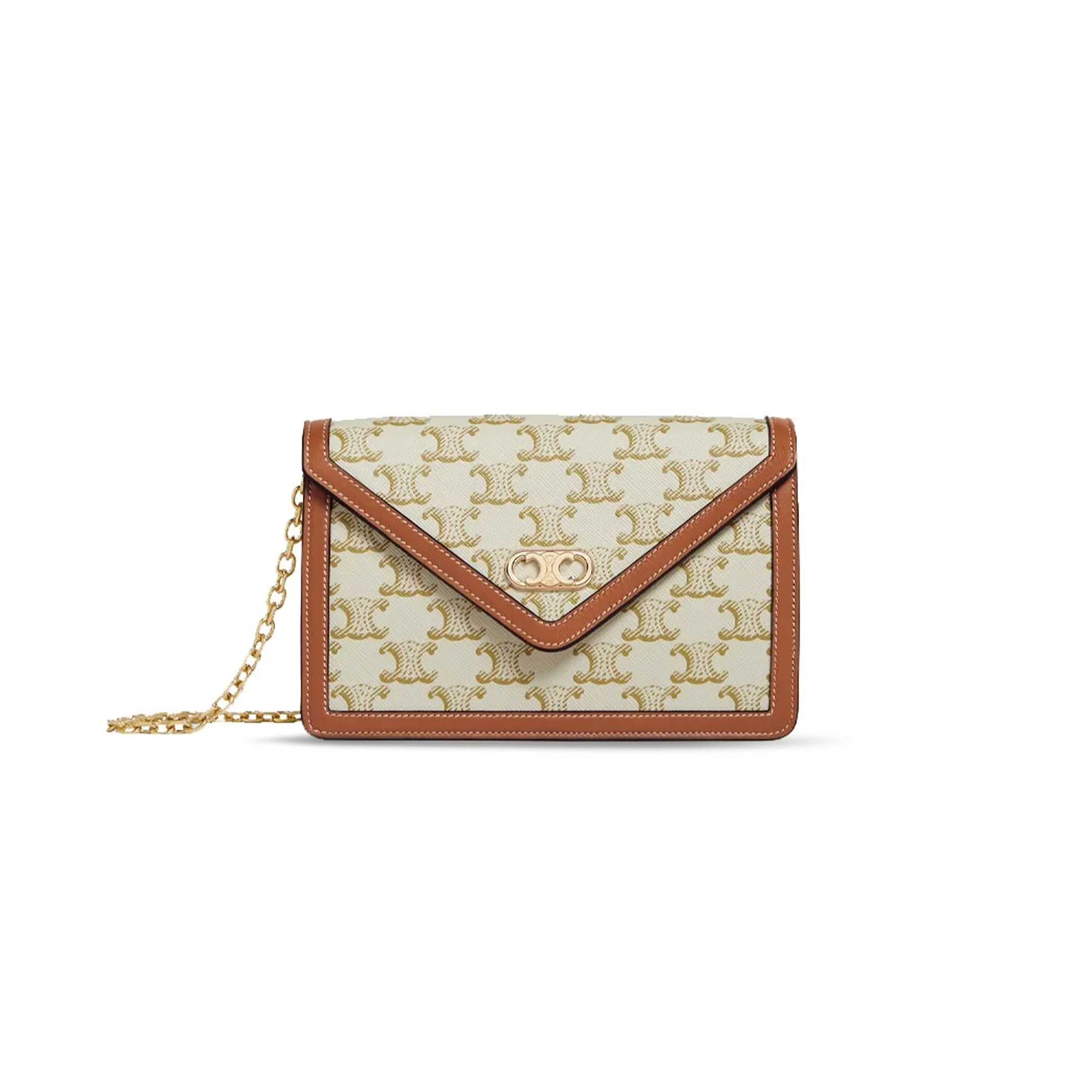 CELINE CHAIN WALLET IN TRIOMPHE CANVAS AND CALFSKIN 10H422DB5.01TA (19.5*13*4cm)